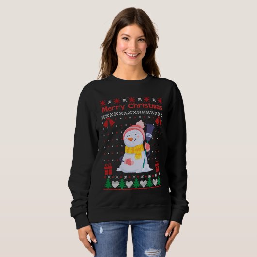 Christmas outfit snowman waiting with broom sweatshirt (Vorne ganz)