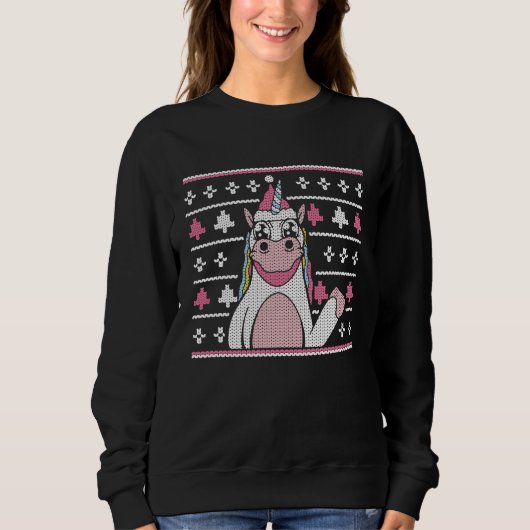 Christmas outfit  unicorn with Christmas hat Sweatshirt (Vorderseite)