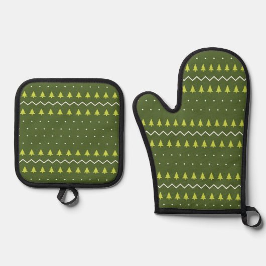 Christmas Oven Mitt and Pot Holders Ofenhandschuh & Topflappen-Set (Vorderseite)