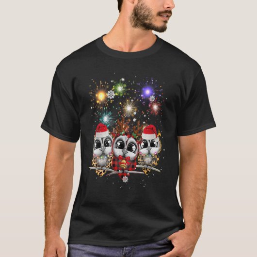 Christmas Owl Cute Christmas Lights Reindeer Santa T-Shirt (Vorderseite)