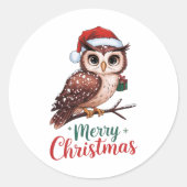 Christmas Owl Festive Design Merry Christmas Runder Aufkleber (Vorderseite)