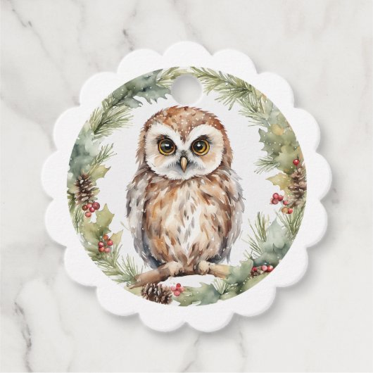 christmas owl illustration owl wall art holiday geschenkanhänger (Vorderseite)
