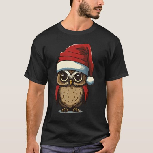 Christmas Owl with Christmas hat Owl Owner T-Shirt (Vorderseite)