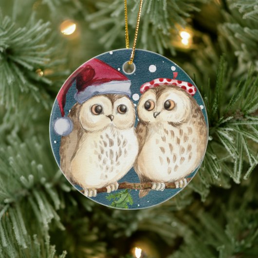 Christmas owls Ceramic Ornament (Baum)
