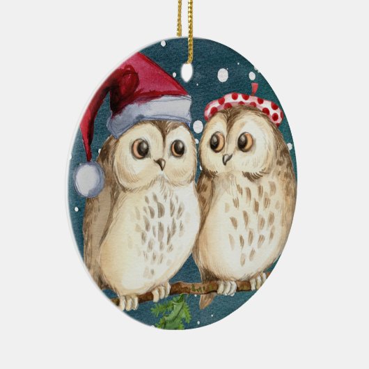 Christmas owls Ceramic Ornament (Rechts)