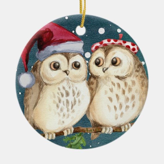 Christmas owls Ceramic Ornament (Vorne)