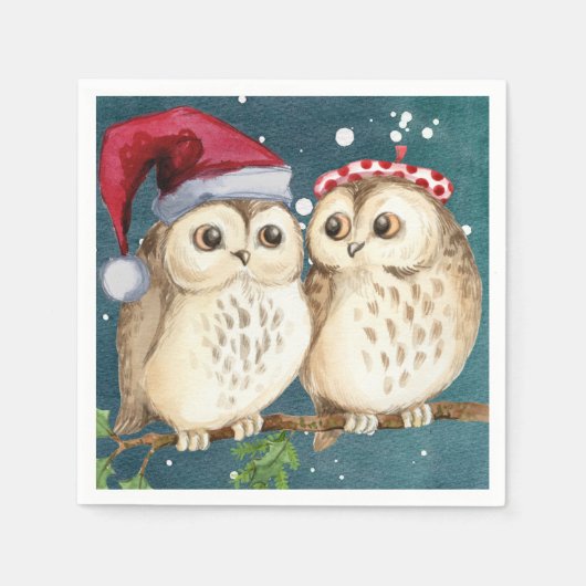 Christmas Owls Paper Napkin Serviette (Vorderseite)