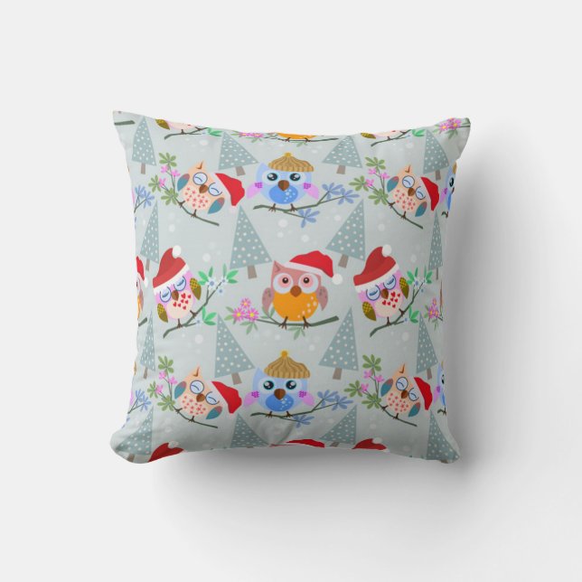 Christmas Owls Pattern Kissen (Vorderseite)