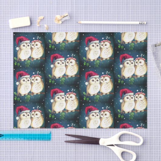 CHRISTMAS OWLS Tissue Paper Seidenpapier (Handwerk)