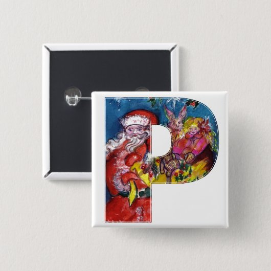 CHRISTMAS P SCHREIBEN / SANTA MIT GIFTMONOGRAMM BUTTON (Vorne & Hinten)