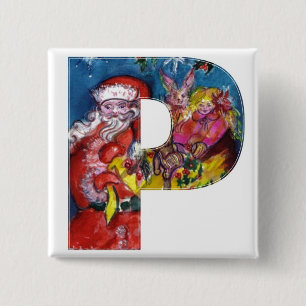 CHRISTMAS P SCHREIBEN / SANTA MIT GIFTMONOGRAMM BUTTON