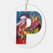 CHRISTMAS P SCHREIBEN / SANTA MIT GIFTMONOGRAMM KERAMIKORNAMENT (Links)