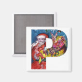 CHRISTMAS P SCHREIBEN / SANTA MIT GIFTMONOGRAMM MAGNET (Vorderseite/Rückseite)