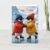 Christmas Pair of Penguins Ice Skating Karte (Vorderseite)