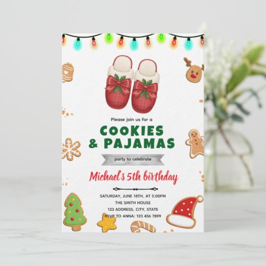 Christmas pajama and cookie decorating invitation einladung (Stehend Vorderseite)