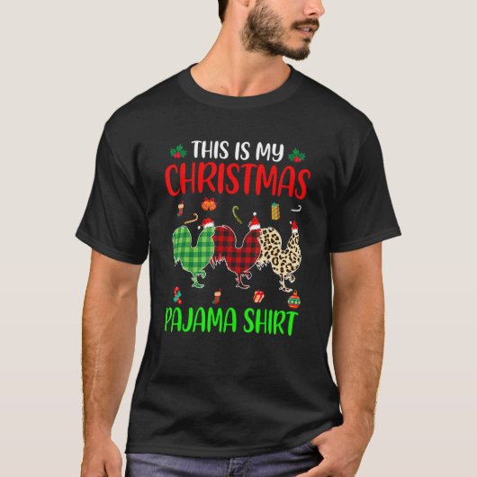 Christmas Pajama Chicken  Animals Xmas Tree Lights T-Shirt (Vorderseite)