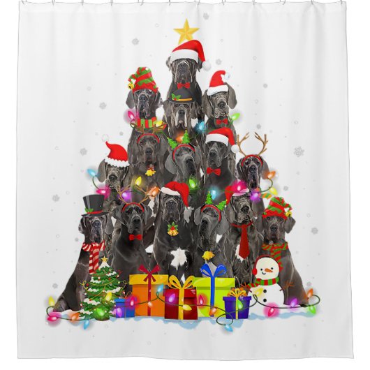 Christmas Pajama Dane Tree Xmas Hund Vater Mama Duschvorhang (Vorderseite)