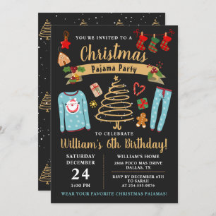 Christmas Pajama Party Boys Sleepover Geburtstag Einladung