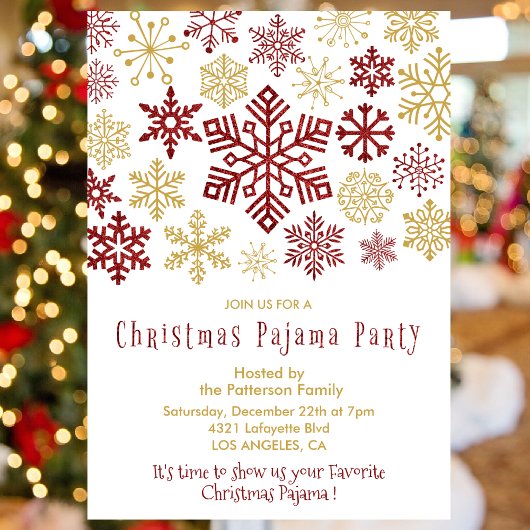 Christmas Pajama Party Chic Red Niedlich Snowflake Einladung