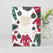 Christmas Pajama Party Classic Red Green Einladung (Stehend Vorderseite)