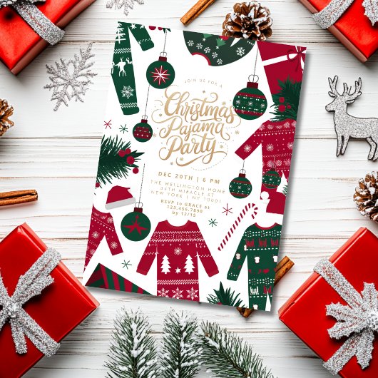 Christmas Pajama Party Classic Red Green Einladung