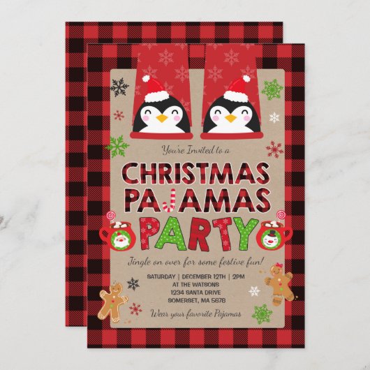 Christmas Pajama Party Einladung Holiday Pajamas (Vorne/Hinten)