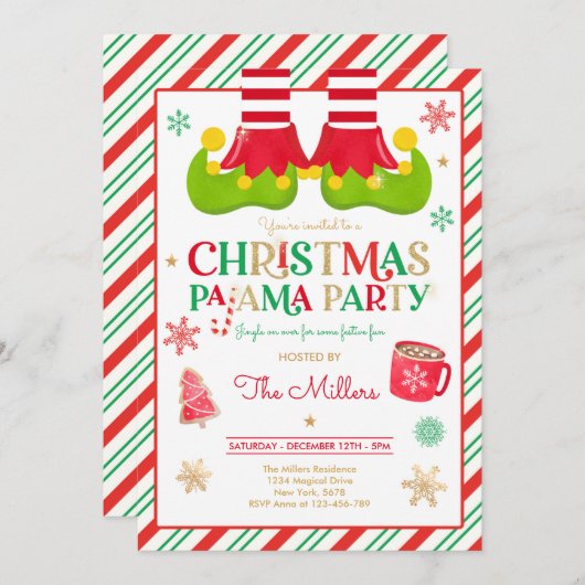 Christmas Pajama Party Elf Holiday Pajama Party Einladung (Vorne/Hinten)