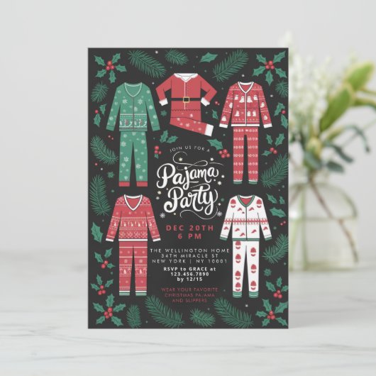 Christmas Pajama Party Festive Pajama Party Einladung (Stehend Vorderseite)