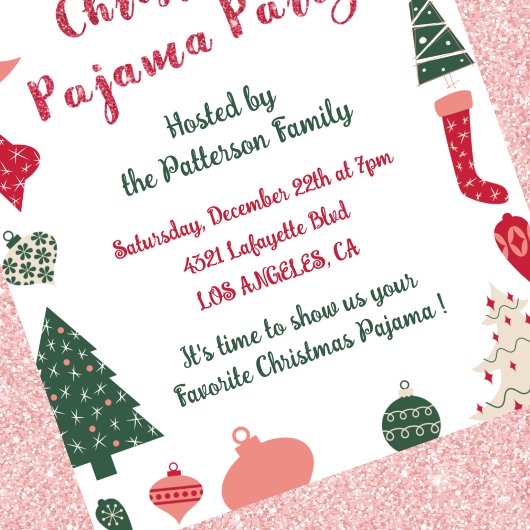 Christmas Pajama Party Glitzer niedliche Illustrat Einladung