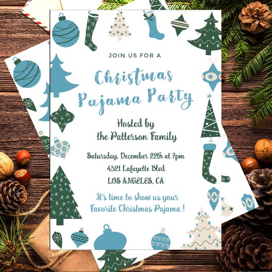 Christmas Pajama Party Glitzer niedliche Illustrat Einladung