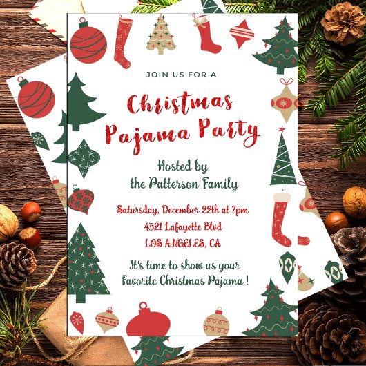 Christmas Pajama Party Glitzer niedliche Illustrat Einladung