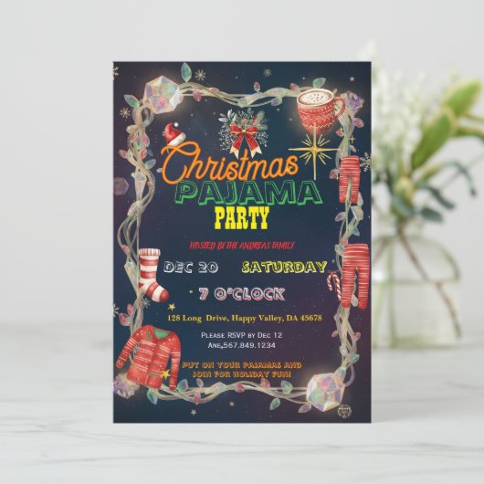 Christmas Pajama Party | Holiday Family Invite Einladung (Stehend Vorderseite)