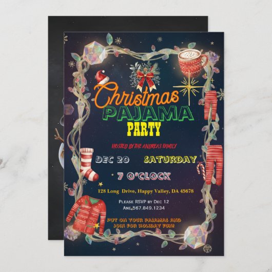 Christmas Pajama Party | Holiday Family Invite Einladung (Vorne/Hinten)