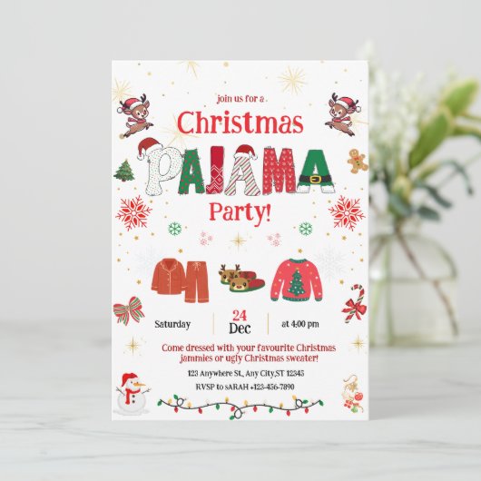 christmas pajama Party Invite for kids  Einladung (Stehend Vorderseite)