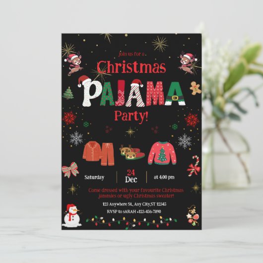 christmas pajama Party Invite for kids Einladung (Stehend Vorderseite)