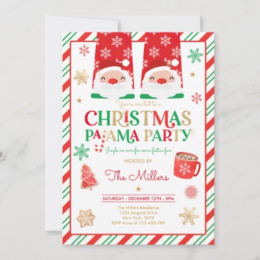 Christmas Pajama Party Red Holiday Pajama Party Einladung (Vorderseite)