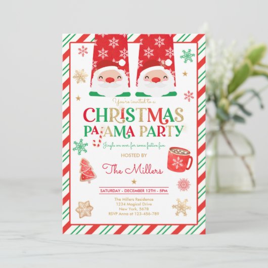 Christmas Pajama Party Red Holiday Pajama Party Einladung (Stehend Vorderseite)