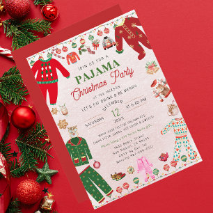 Christmas Pajama Party Watercolor Moderne Einladung