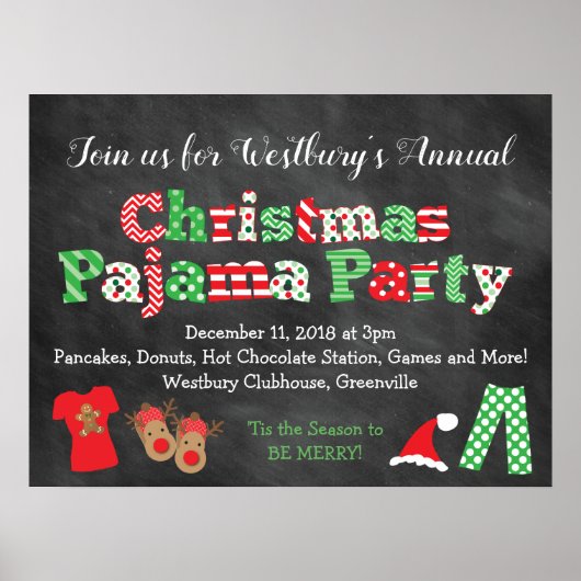 Christmas Pajama Partys Chalkboard Style Poster (Vorne)