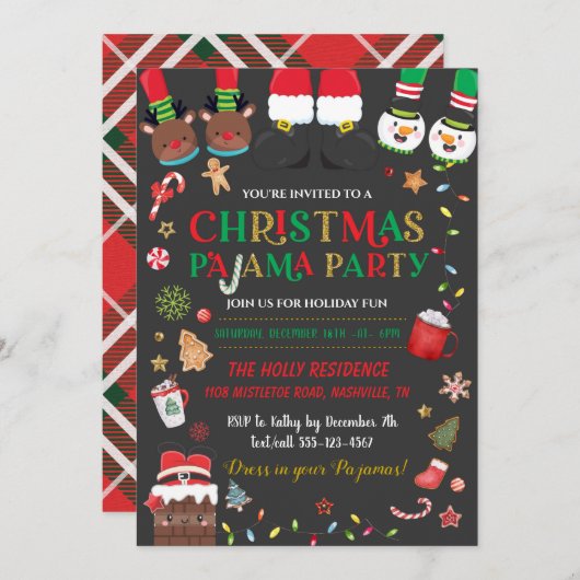 Christmas Pajama Slumber Party Einladung (Vorne/Hinten)