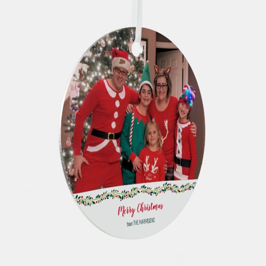 Christmas Pajamas Challenge Family Foto Ornament Aus Metall (Vorderseite Rechts)