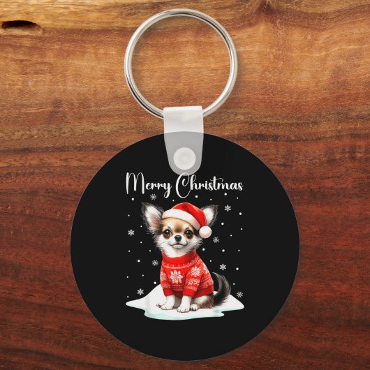 Christmas Pajamas Chihuahua Christmas Outfit Chihu Schlüsselanhänger (Vorderseite)