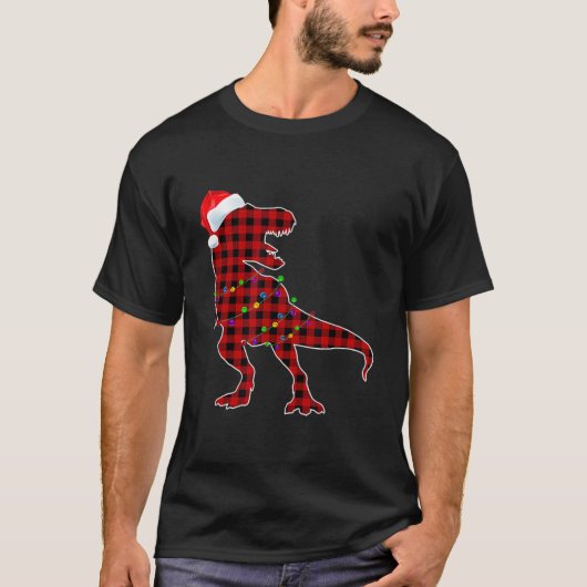Christmas Pajamas T Rex Red Plädoyer Funny Buffalo T-Shirt (Vorderseite)