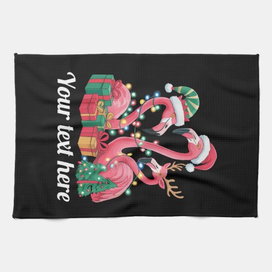 Christmas Palm Flamingo Personalized Xmas Lights  Geschirrtuch (Horizontal)