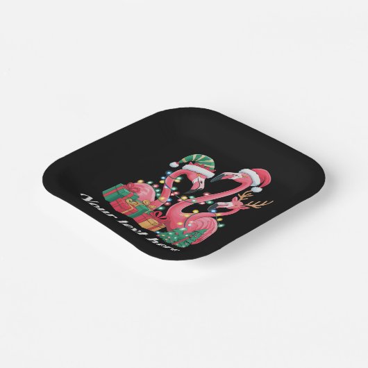 Christmas Palm Flamingo Personalized Xmas Lights Pappteller (Gewinkelt)
