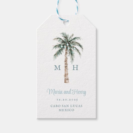 Christmas Palm Tree | Beach Wedding Monogram Geschenkanhänger (Vorderseite)