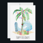 Christmas Palm Tree Happy Holidays Beach Feiertagskarte<br><div class="desc">Senden Sie ein Lächeln für die Ferien mit der Weihnachts Palm Tree Happy Holidays Beach Szene Aquarellkollage Design. Mögen Sie eine gesegnete Urlaubssaison haben!</div>