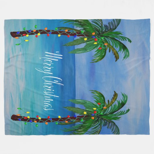 Christmas palm tree tropical Holiday Fleecedecke (Vorderseite (Horizontal))