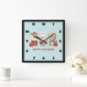 Christmas Pals - Reindeer Bear & Rabbit Quadratische Wanduhr (Zuhause)