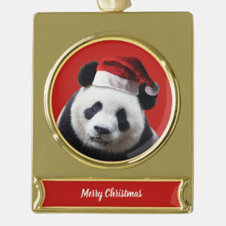 Christmas Panda Bear Banner-Ornament Gold